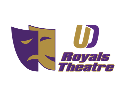 Upper Darby Royals Theatre Logo. Stacked Tragedy and Comedy mask in UD Purple and Gold.  